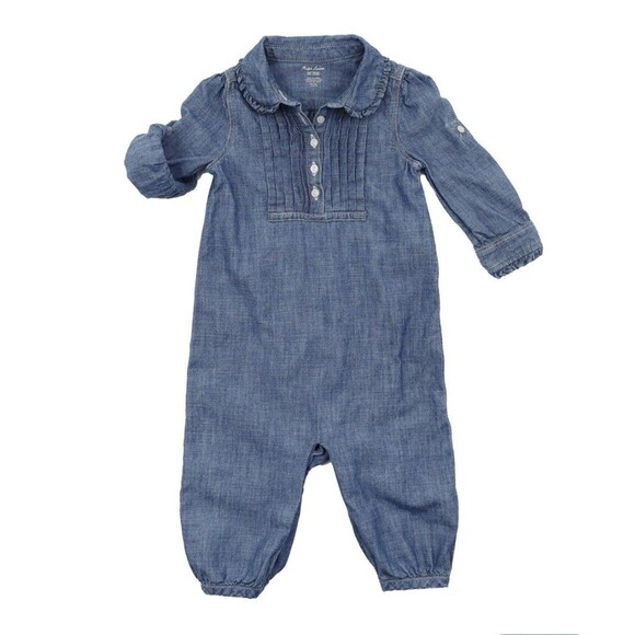 Ralph Lauren Chambray Coverall Baby Size 24 Months Denim Outfit GUC Button Snap - Picture 1 of 8